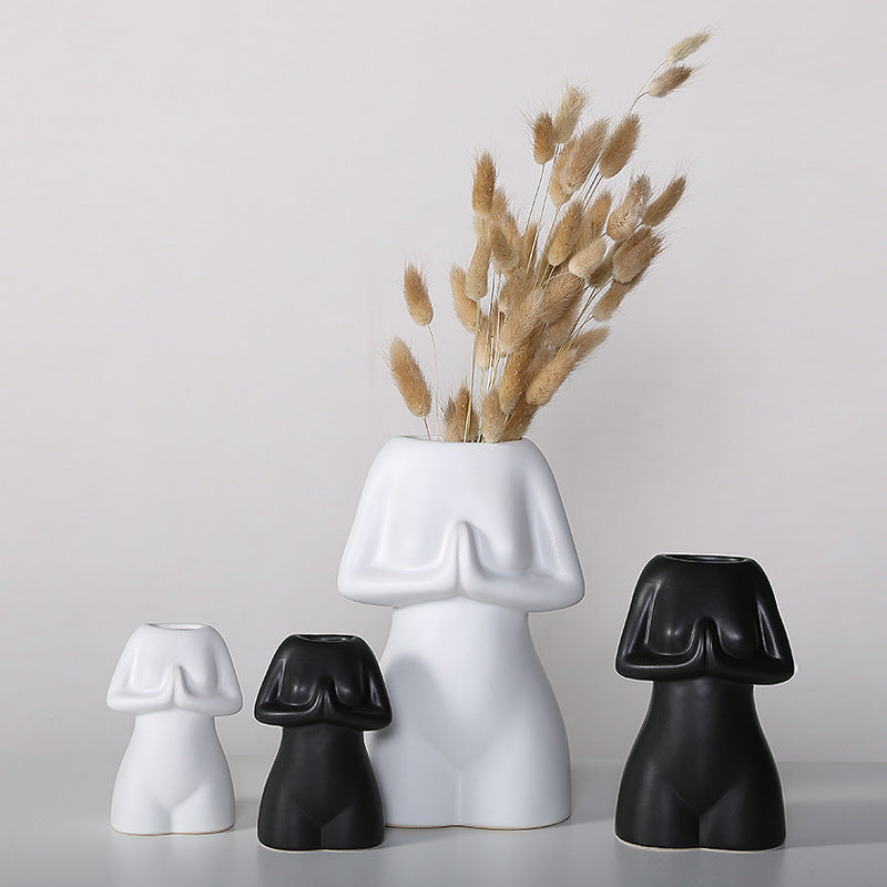 Modern Minimalist Porcelain Yoga Figure Vase Ornament
